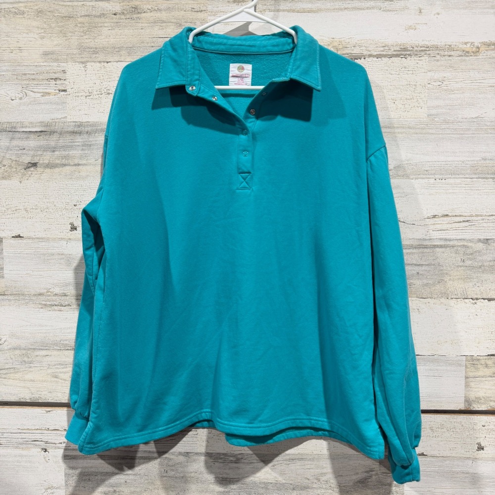 Marley Lilly Sweatshirt Women L/XL Teal Puff Sleeve Collared Preppy EUC